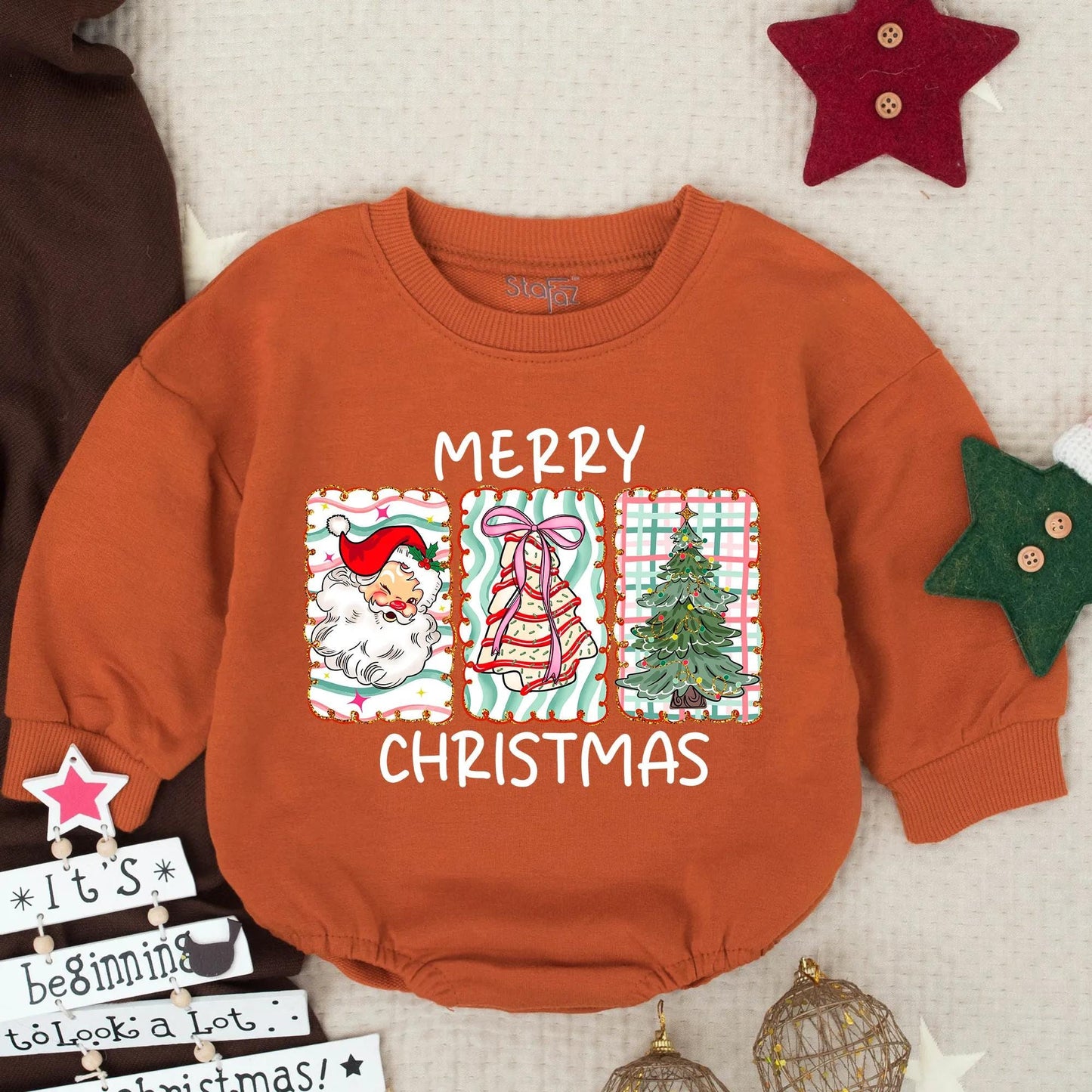 Merry Christmas Candy Cane Bow Bubble Romper First Christmas Baby Toddler Outfit featuring Pine Tree design, a sweet Winter Holiday Infant Newborn Gift