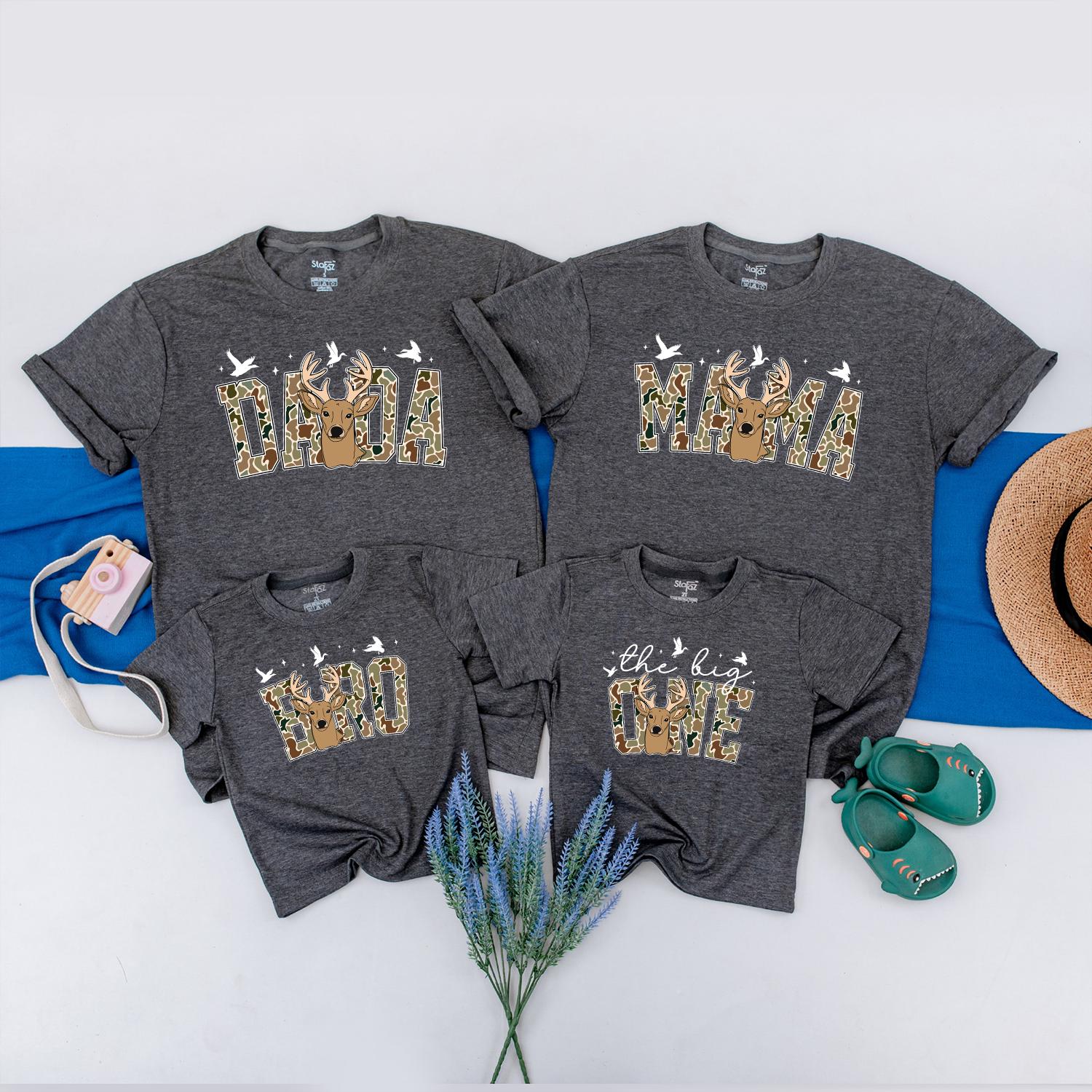 The Big One Camo Hunting Birthday Shirt for Boys Family Matching Deer Season Outfits Mama Dada Bro First Birthday Gift