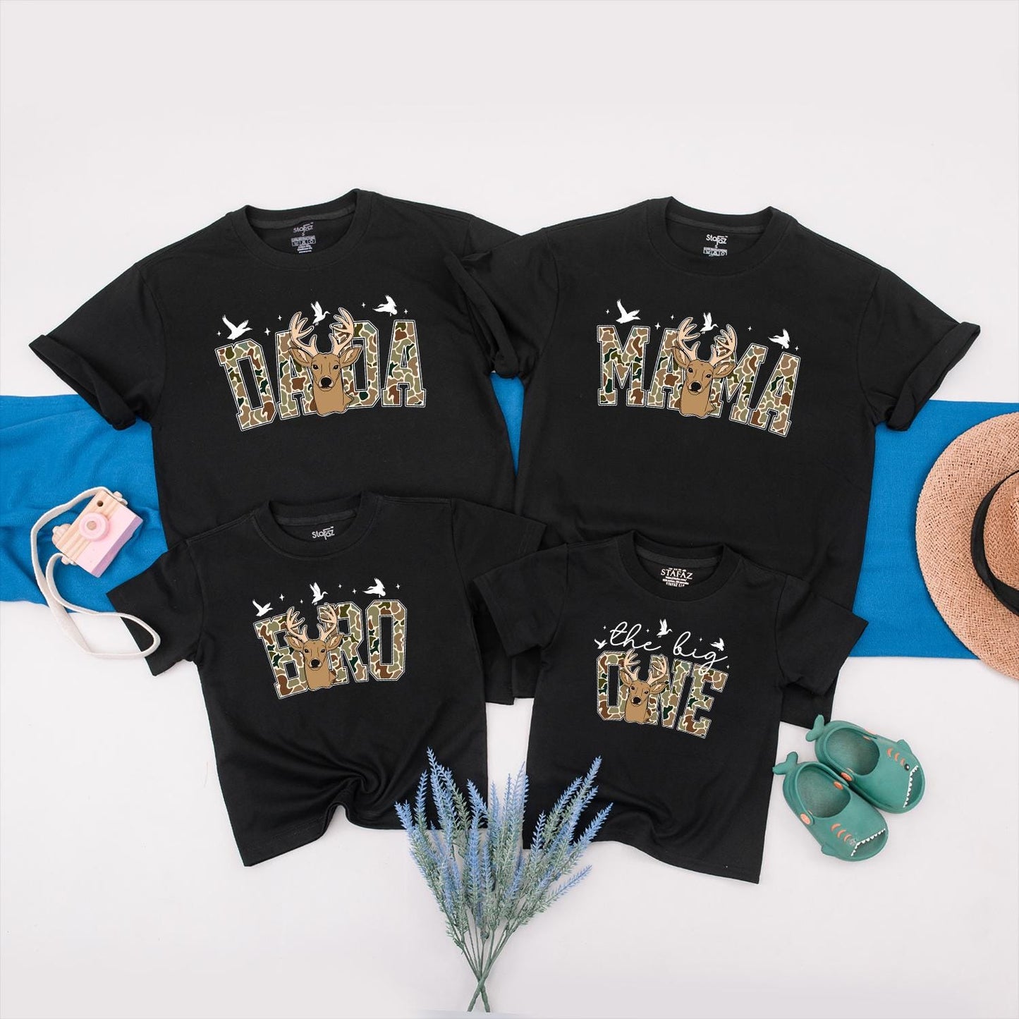 The Big One Camo Hunting Birthday Shirt for Boys Family Matching Deer Season Outfits Mama Dada Bro First Birthday Gift