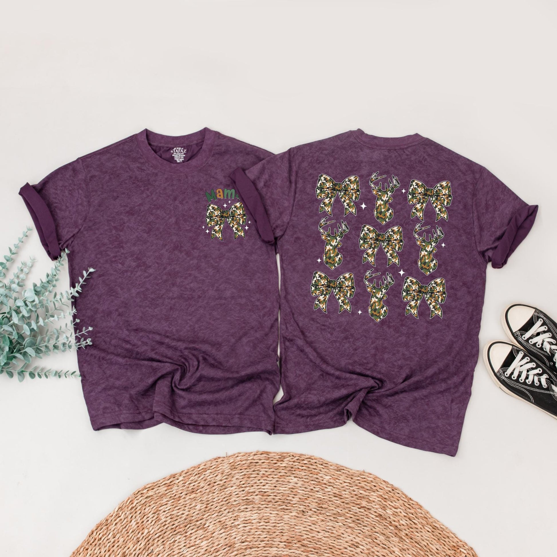The Big One First Birthday Hunting Family Matching Camo Shirts for Mom Dad Baby Playful Deer Bow Silhouette Harper Design Rustic Celebration
