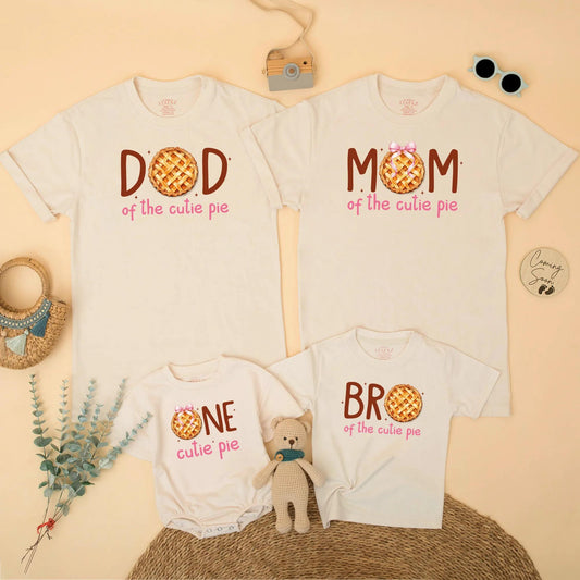Matching One Cutie Pie Family Birthday Shirts - Fall Pumpkin Pie 1st Birthday Outfit Mommy & Baby Girl Gift