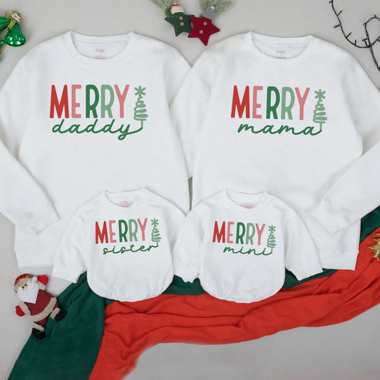 Personalized Merry Mama and Mini Sweatshirt Custom Name Christmas Family Matching Outfit Baby Girl Romper Gift