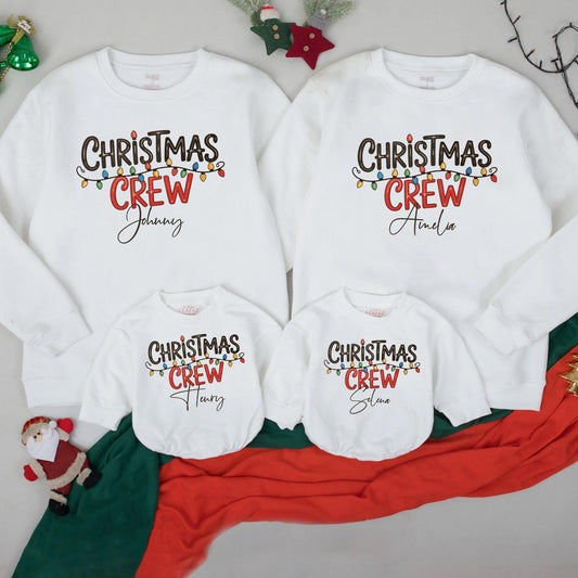 Personalized Christmas Crew Sweatshirt: Custom Name Holiday Lights Family Matching Cotton Crewneck, Cheerful Festive Christmas Gift Idea for Squad, Mama Shirt