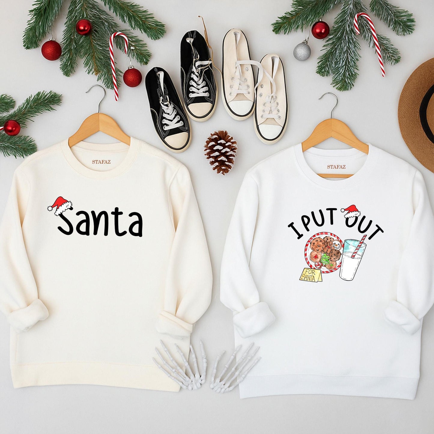 I Put Out for Santa Matching Couple Sweatshirts: Funny Christmas Sweaters for Husband & Wife, Holiday Matching Outfits, Cute Xmas Couple Sweaters, Xmas Gift