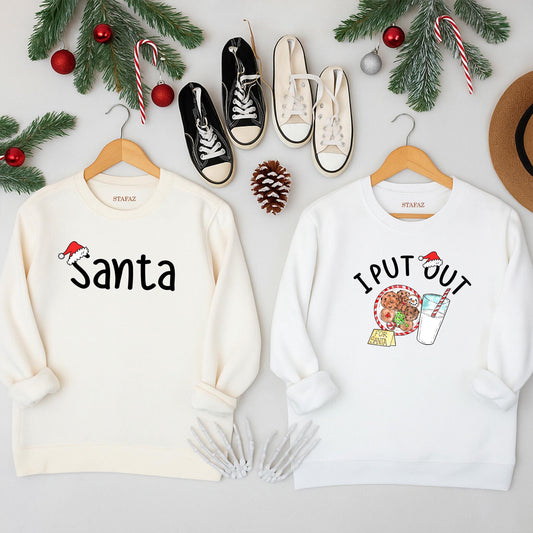 I Put Out for Santa Matching Couple Sweatshirts: Funny Christmas Sweaters for Husband & Wife, Holiday Matching Outfits, Cute Xmas Couple Sweaters, Xmas Gift