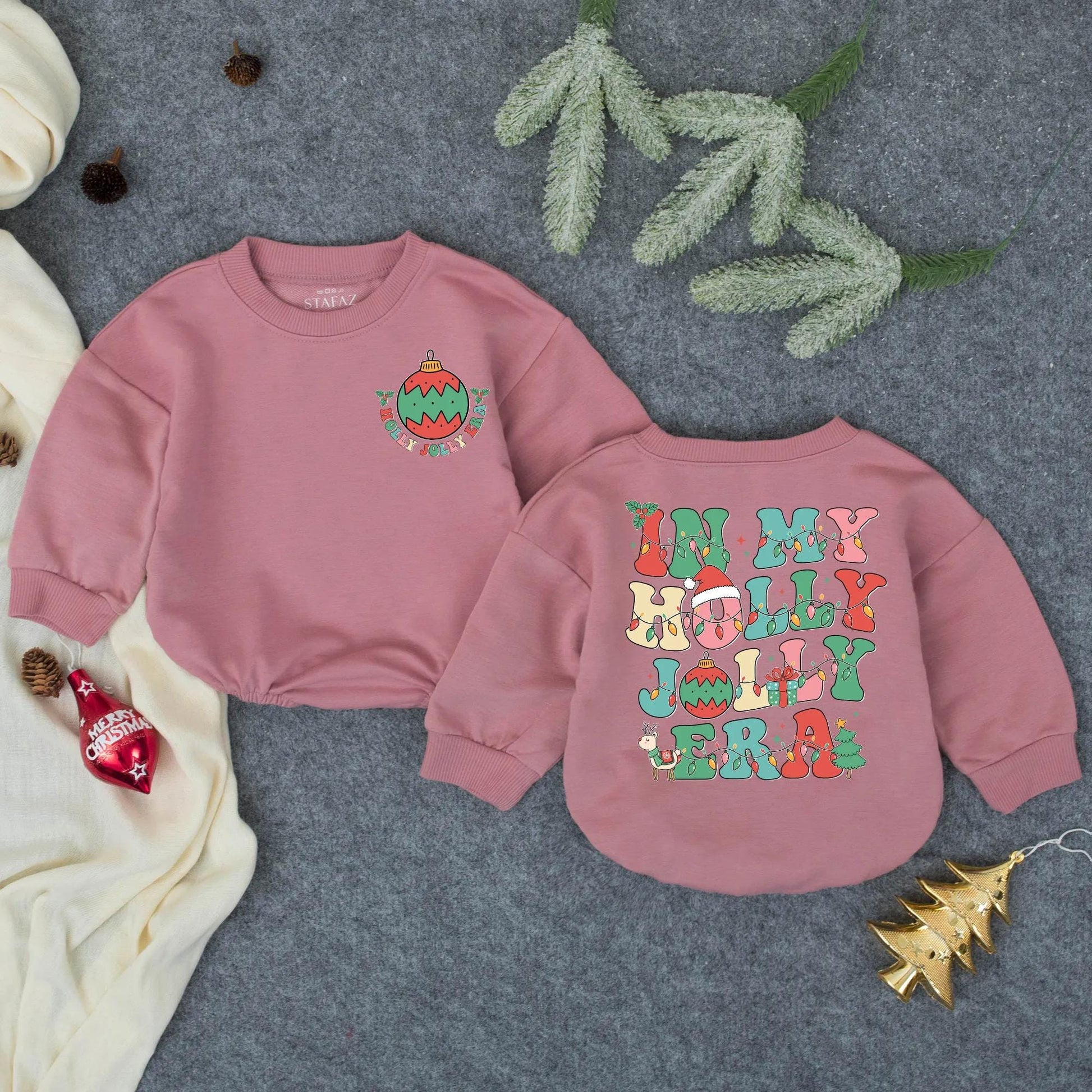 In My Holly Jolly Era Christmas Bubble Romper Baby Girl First Holiday Outfit Toddler Bodysuit Winter Shower Gift Retro Cheerful Infant Newborn Style