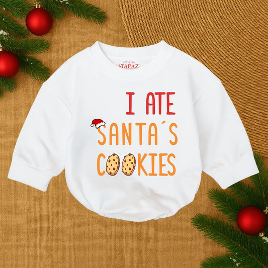Festive 'I Ate Santa's Cookies' Baby Bubble Romper Christmas Infant Bodysuit Funny Holiday Outfit Cute Red Orange Santa Cookie Design Gift