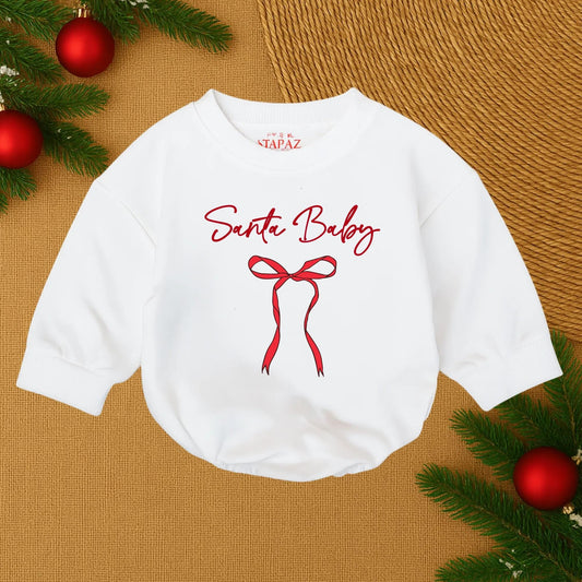 Santa Baby Red Cursive Christmas Romper Baby Girl Infant Outfit with Ribbon for First Holiday Celebration Newborn Toddler Cozy Gift