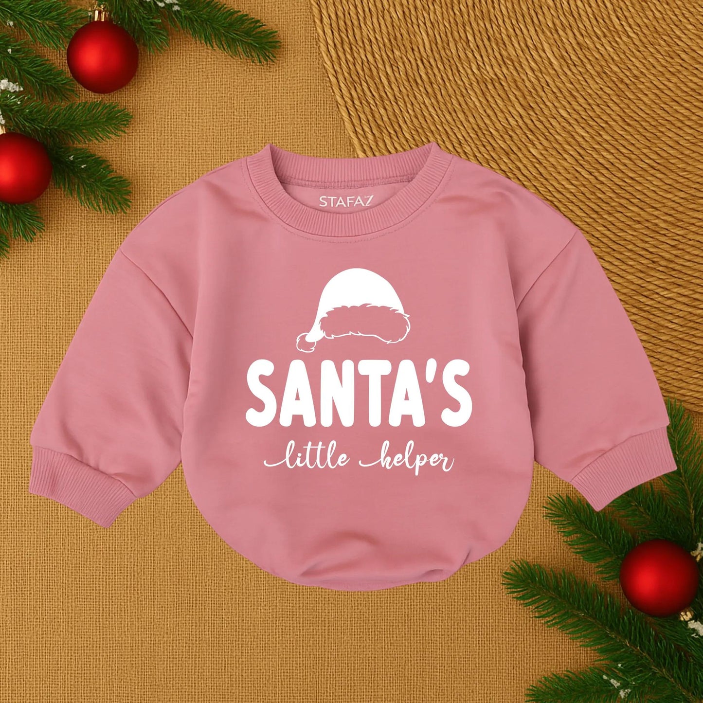 Santa's Little Helper Bubble Romper Baby Christmas Outfit Festive Red Infant Bodysuit Cute First Holiday Sleeper Pajamas Cozy Shower Gift