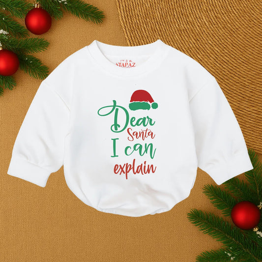 Dear Santa I Can Explain Funny Personalized Christmas Bubble Romper Baby Infant Boy Girl My First Holiday Outfit Soft Cotton Newborn Gift