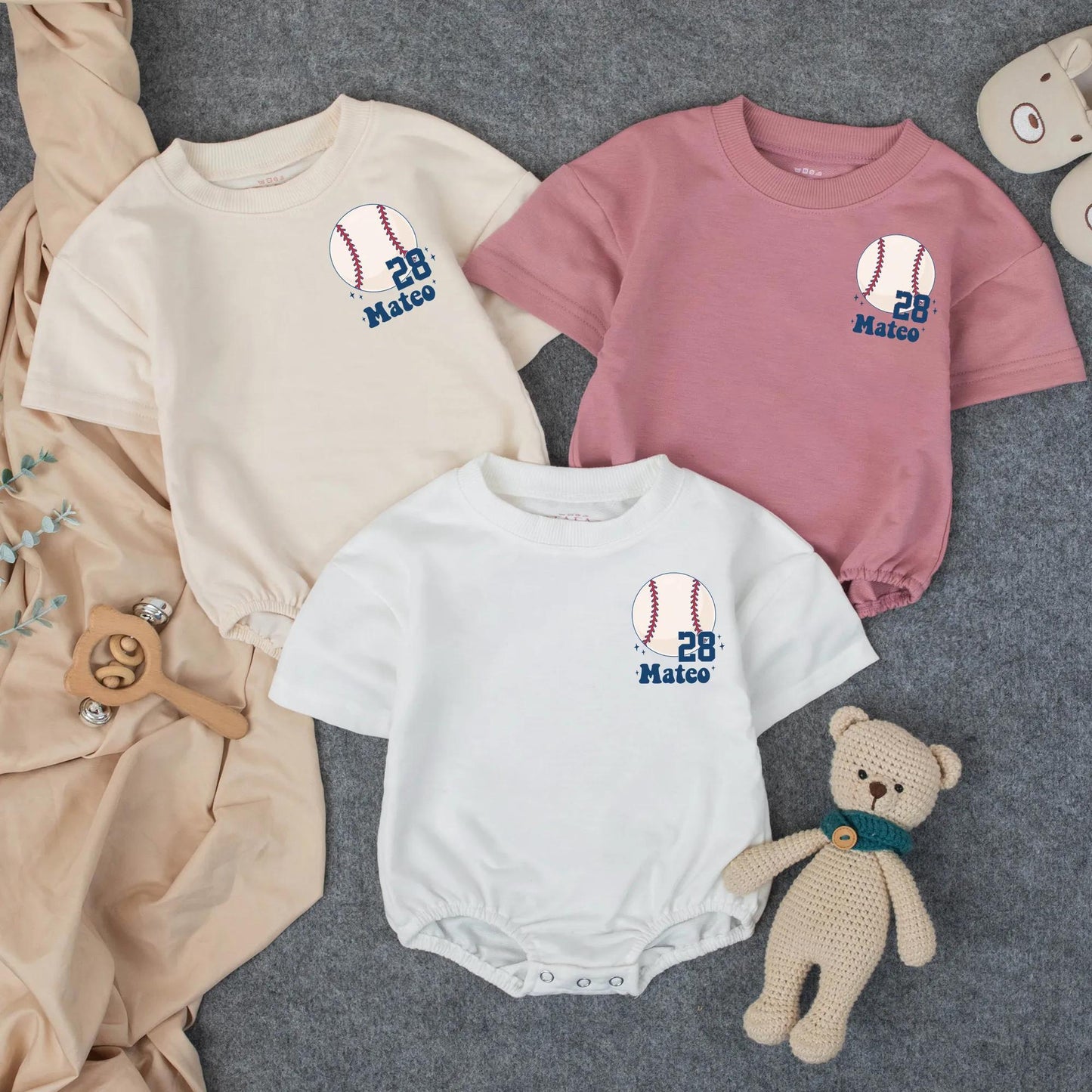 Baseball Brother Bubble Romper 28 Mateo Game Day Outfit, Custom Name Number Toddler Sporty Baby Clothes, Short Sleeve Baseball Fan Gift