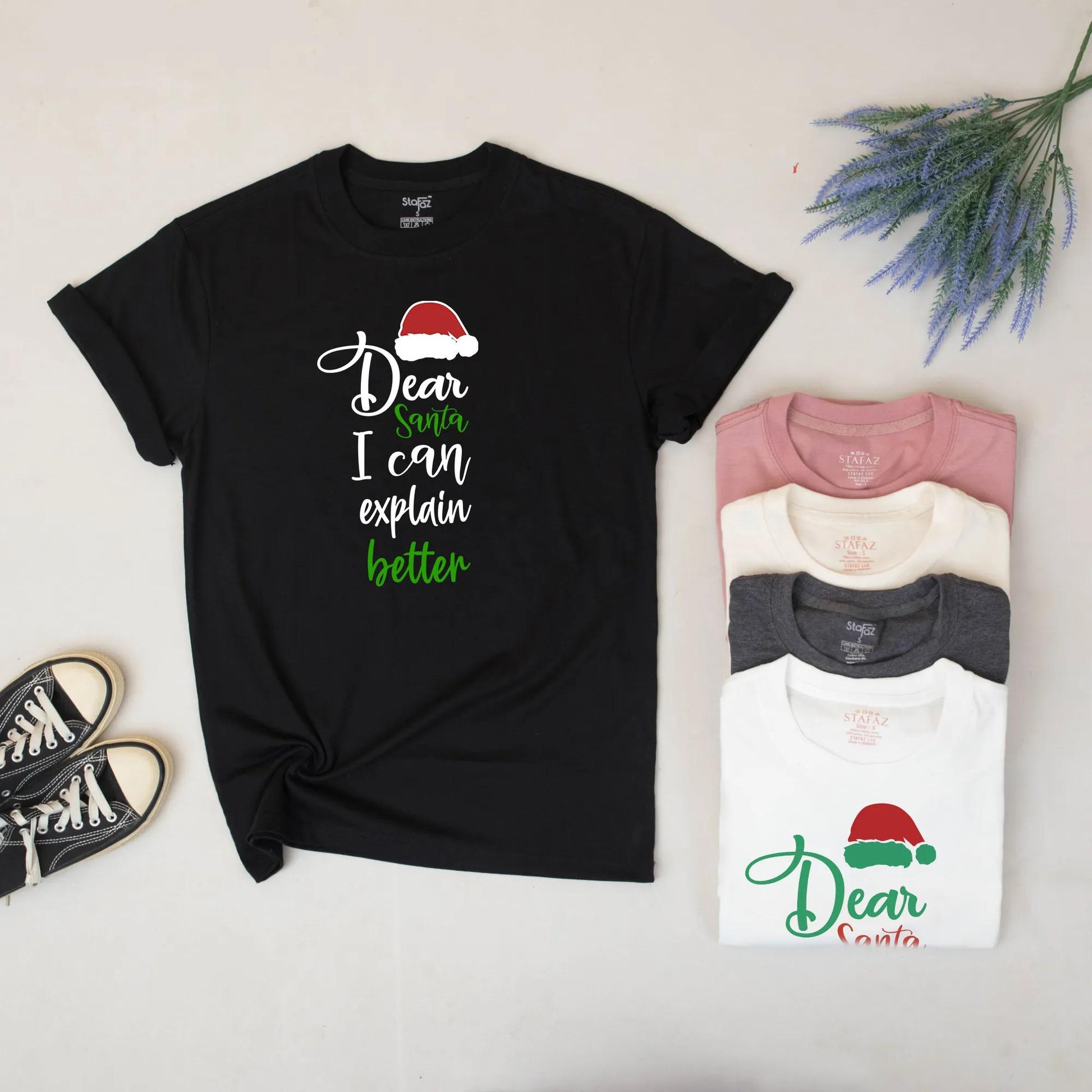 Funny Dear Santa Matching Family Christmas Sweatshirt with Playful Red Green Hat Design Winter Sweater I Can Explain Mommy Daughter Holiday Apparel Gift