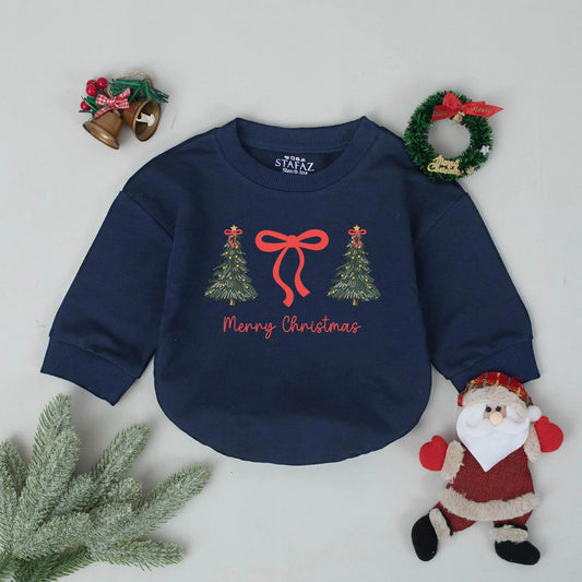 Cute Christmas Tree Bubble Romper Baby's First Christmas Outfit Holiday Bodysuit Newborn Xmas Gift Cheerful Green Trees Red Bow Clothes, 134 chars