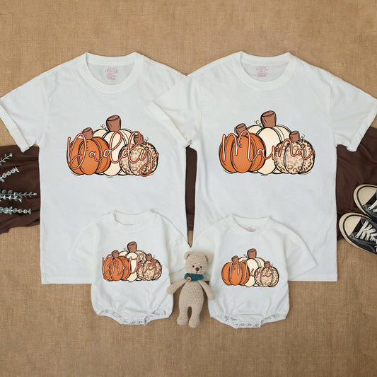 Leopard Pumpkin Family Matching Shirts: Fall Outfits for Mama, Mini, Dad & Brother, Thanksgiving T-Shirts, Cute Matching Fall Outfit Set (139 chars)