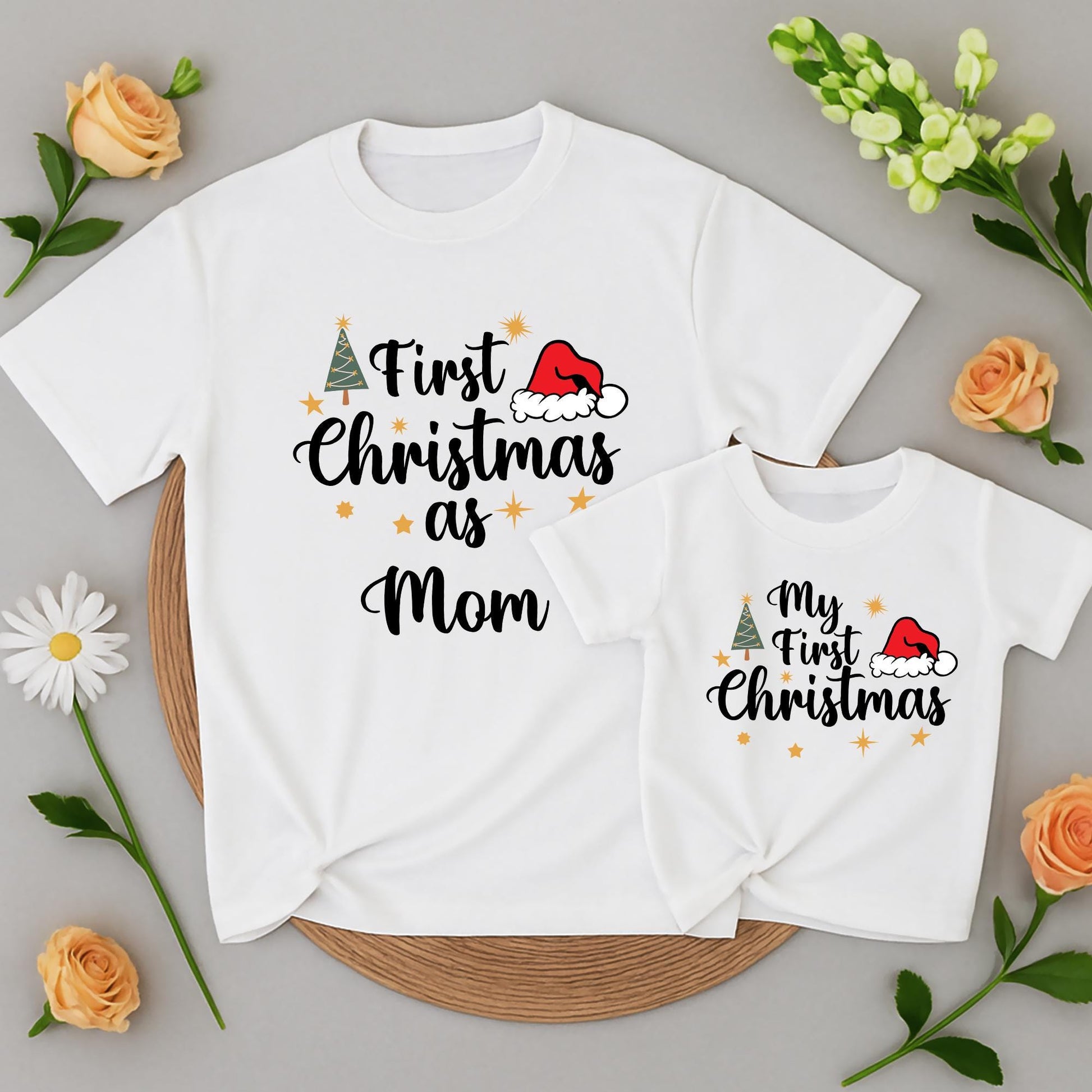 Personalized First Christmas Matching Family Shirts: Mommy, Daddy & Baby's First Xmas Outfits, Custom Name, Our First Holiday Family Celebration Tees