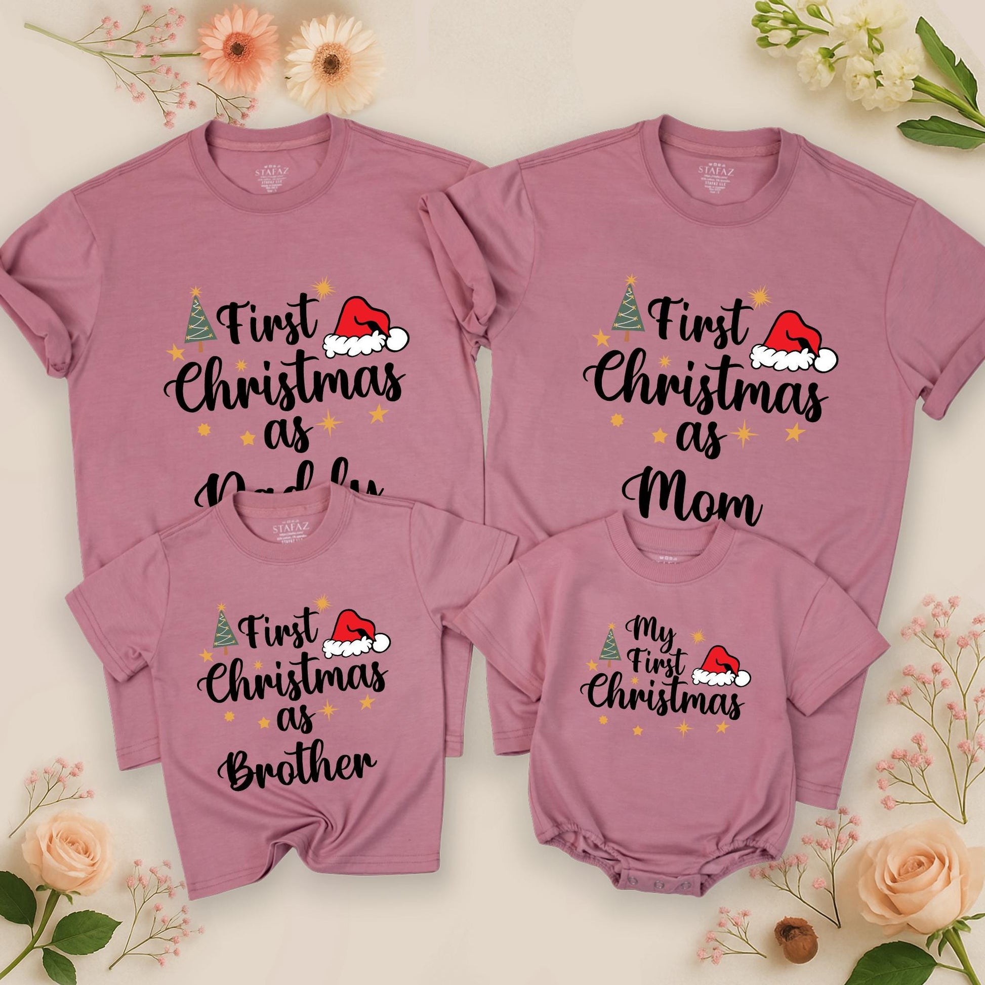 Personalized First Christmas Matching Family Shirts: Mommy, Daddy & Baby's First Xmas Outfits, Custom Name, Our First Holiday Family Celebration Tees