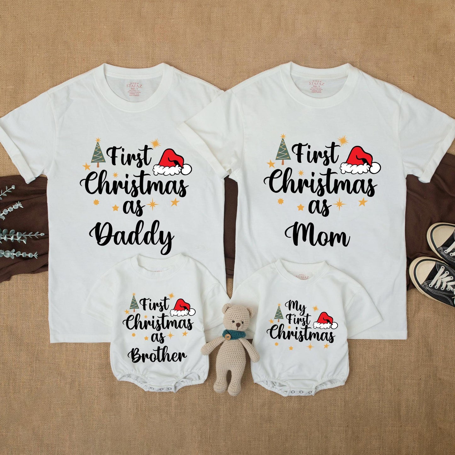 Personalized First Christmas Matching Family Shirts: Mommy, Daddy & Baby's First Xmas Outfits, Custom Name, Our First Holiday Family Celebration Tees