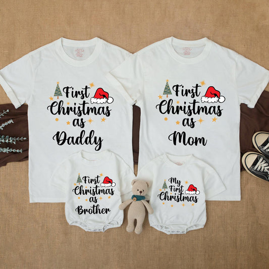 Personalized First Christmas Matching Family Shirts: Mommy, Daddy & Baby's First Xmas Outfits, Custom Name, Our First Holiday Family Celebration Tees