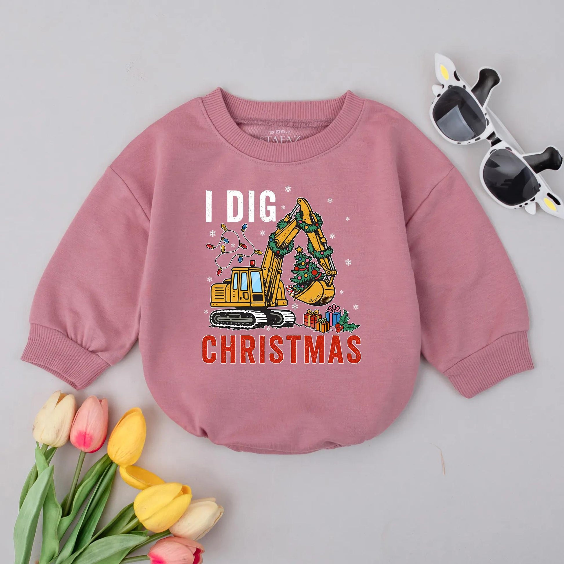 I Dig Christmas Bubble Romper Baby Boy Construction Truck Outfit Holiday Clothes Xmas Gift, Excavator Design, Baby Shower Present