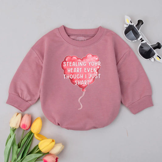 Stealing Heart Bubble Romper Baby Girl First Valentine's Day Outfit Funny Newborn Bodysuit Heart Balloon Design Gift