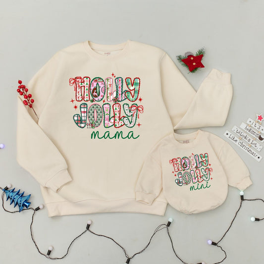 Holly Jolly Mama and Mini Matching Sweatshirts Vintage Christmas Design Family Holiday Outfits Soft Cozy