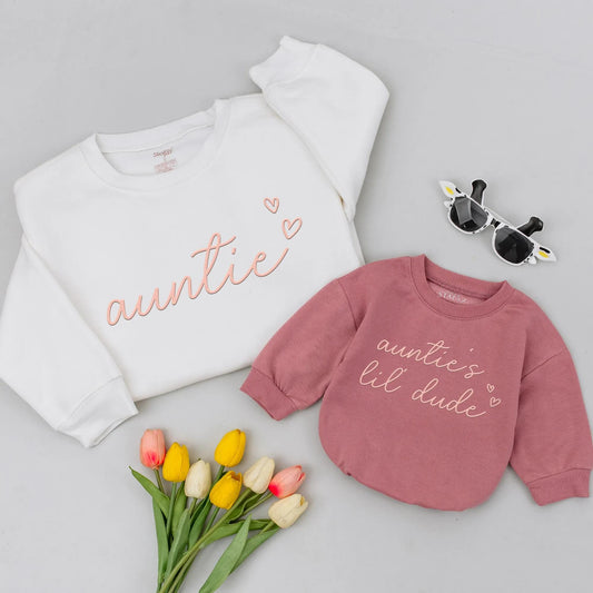 Auntie & Lil Dude Matching Sweatshirt Set, New Aunt Gift for Kids, Comfy Family Shirts, Aunt & Nephew Birthday Outfit, Best Auntie Present Idea