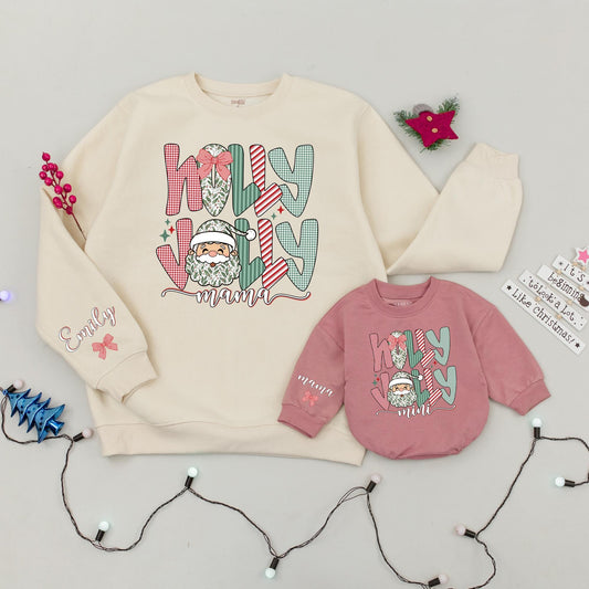 Holly Jolly Mama and Me Matching Christmas Sweaters, Santa Face, Plaid & Gingham Holiday Family Outfit, Mom & Daughter Xmas Gift