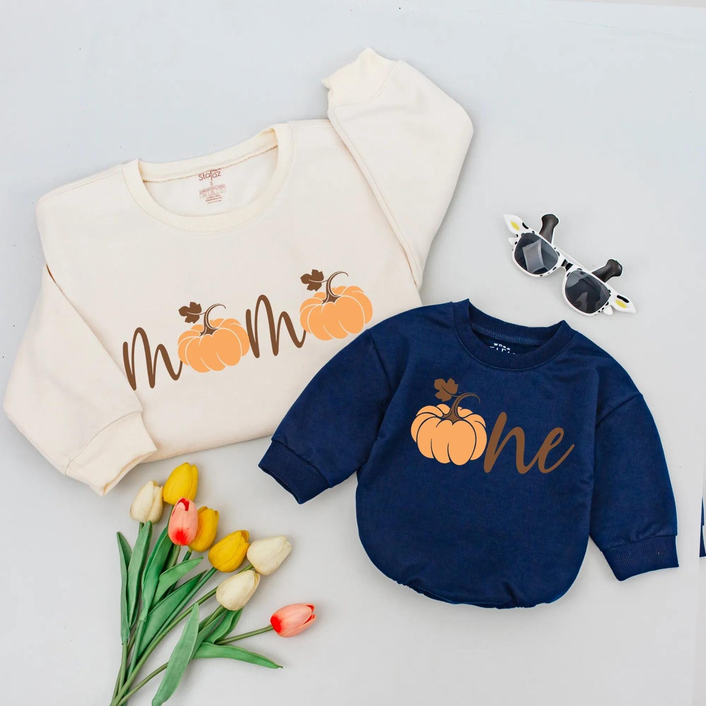 Mommy and Me Pumpkin Matching Outfit Cute Mom Pumpkin and Baby One Pumpkin Sweater Romper Fall Family Matching First Thanksgiving Shirt
