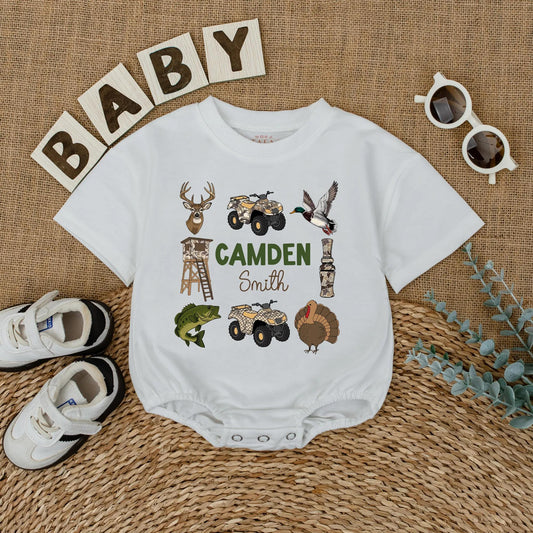 Custom Camo Hunting Baby Boy Romper Personalized Deer Duck Outfit Outdoor Baby Gift Newborn Short Sleeve Clothes For Season