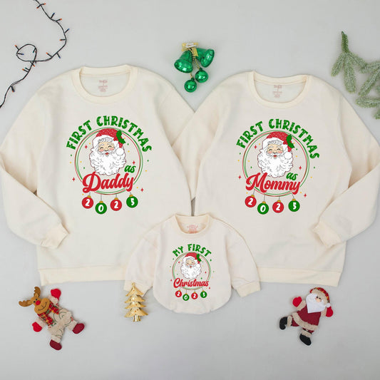 First Christmas Matching Family Sweatshirts Santa Ornament 2025, Daddy Mommy Holiday Outfits, Cheerful Xmas Gift Photo Prop, Soft Cotton Comfort 139