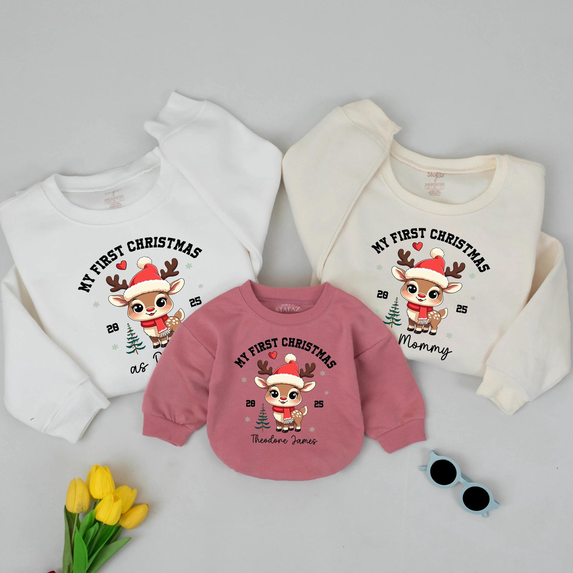 Baby's First Christmas Matching Family Sweatshirts: Custom 2025 Tee, New Baby Christmas Outfit Gift, Mommy Daddy Shirts for Unforgettable Memories