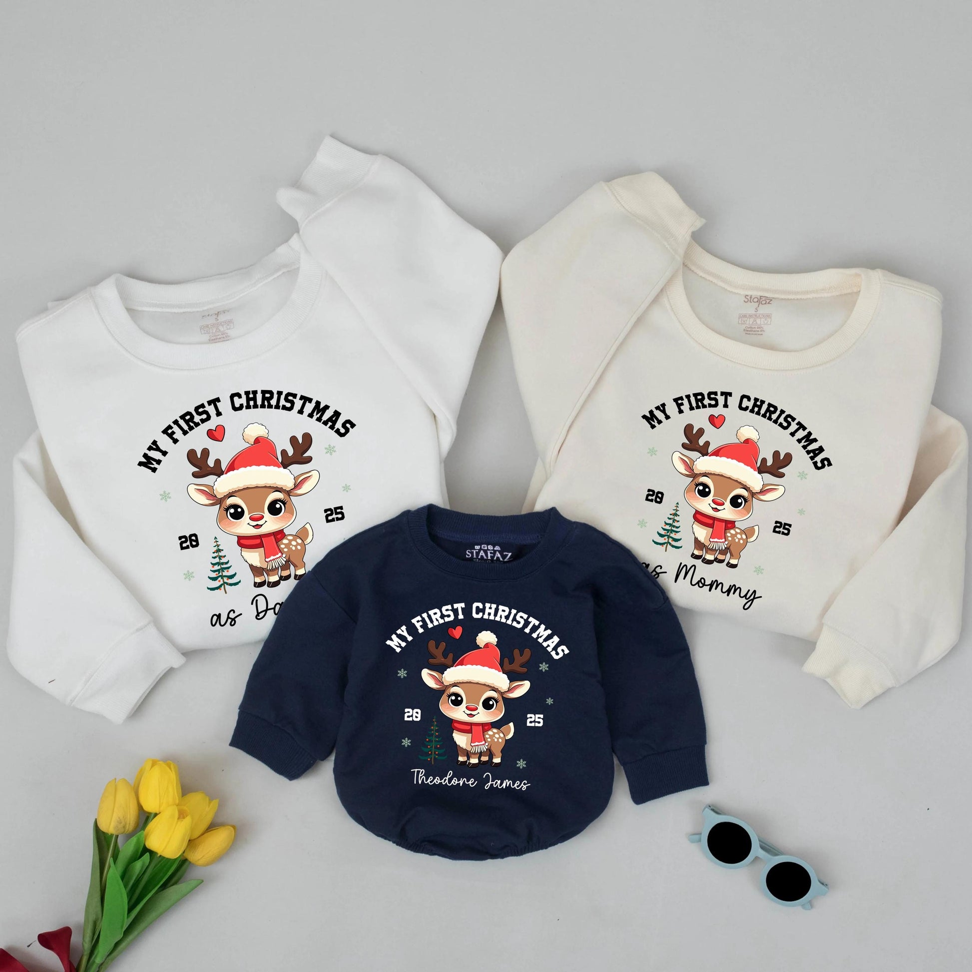 Baby's First Christmas Matching Family Sweatshirts: Custom 2025 Tee, New Baby Christmas Outfit Gift, Mommy Daddy Shirts for Unforgettable Memories