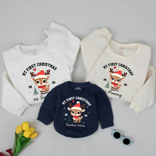 Baby's First Christmas Matching Family Sweatshirts: Custom 2025 Tee, New Baby Christmas Outfit Gift, Mommy Daddy Shirts for Unforgettable Memories