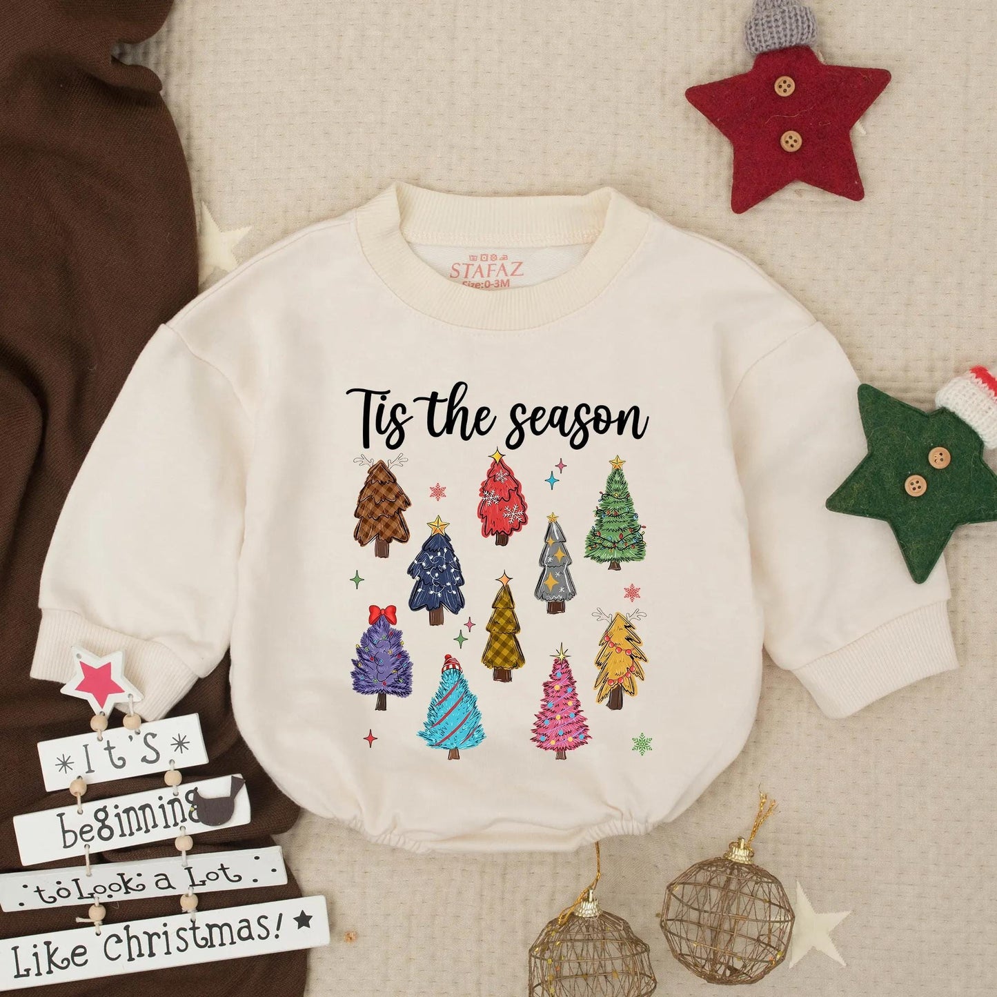Tis the Season Christmas Tree Romper Baby Outfit, Cute Holiday Bodysuit Funny Infant Clothes, Festive Winter Gift for Newborn Pine Design, 130-140 Chars