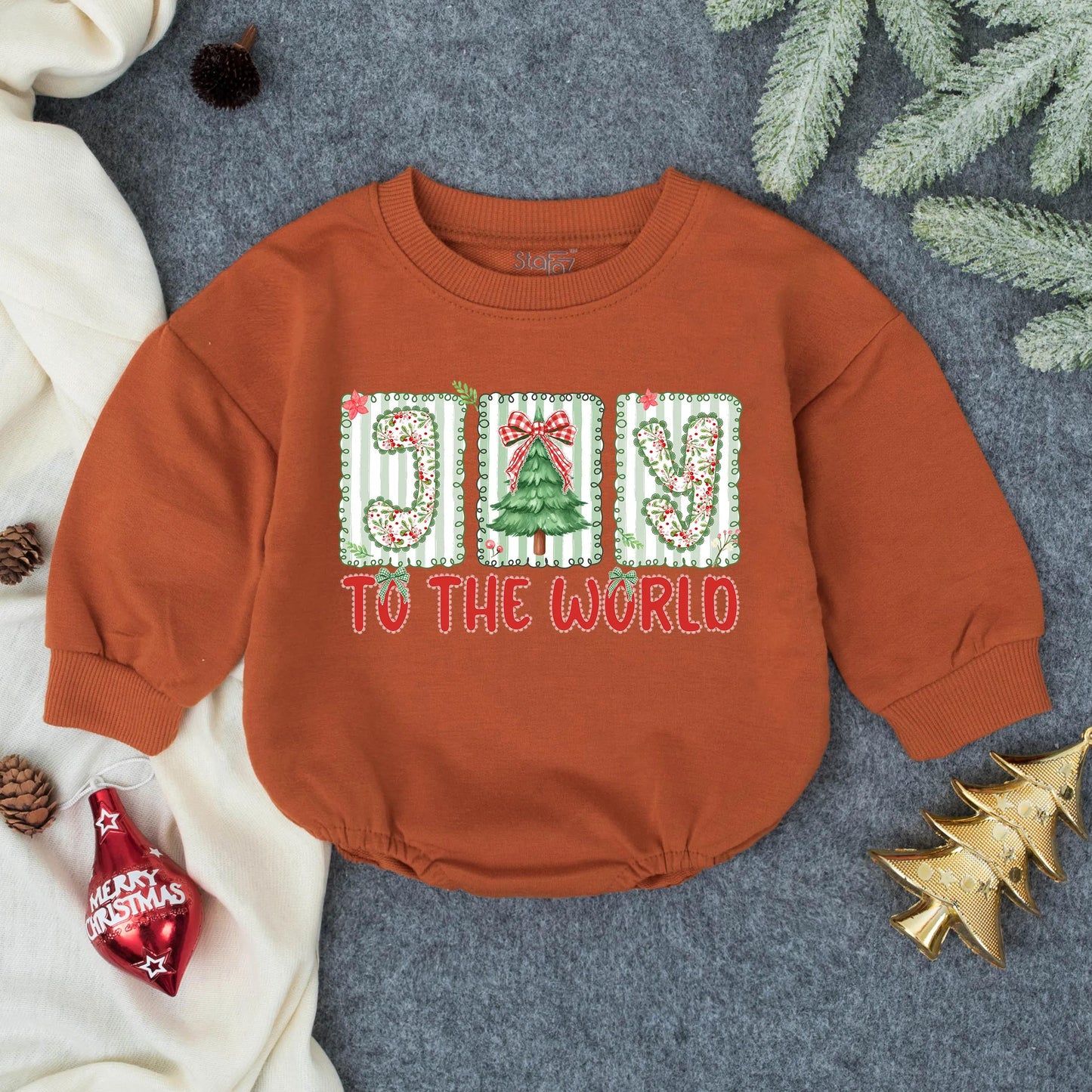 Joy To the World Merry Christmas Baby Bubble Romper First Christmas Infant Outfit Toddler Clothes Festive Tree Design Baby Shower Gift