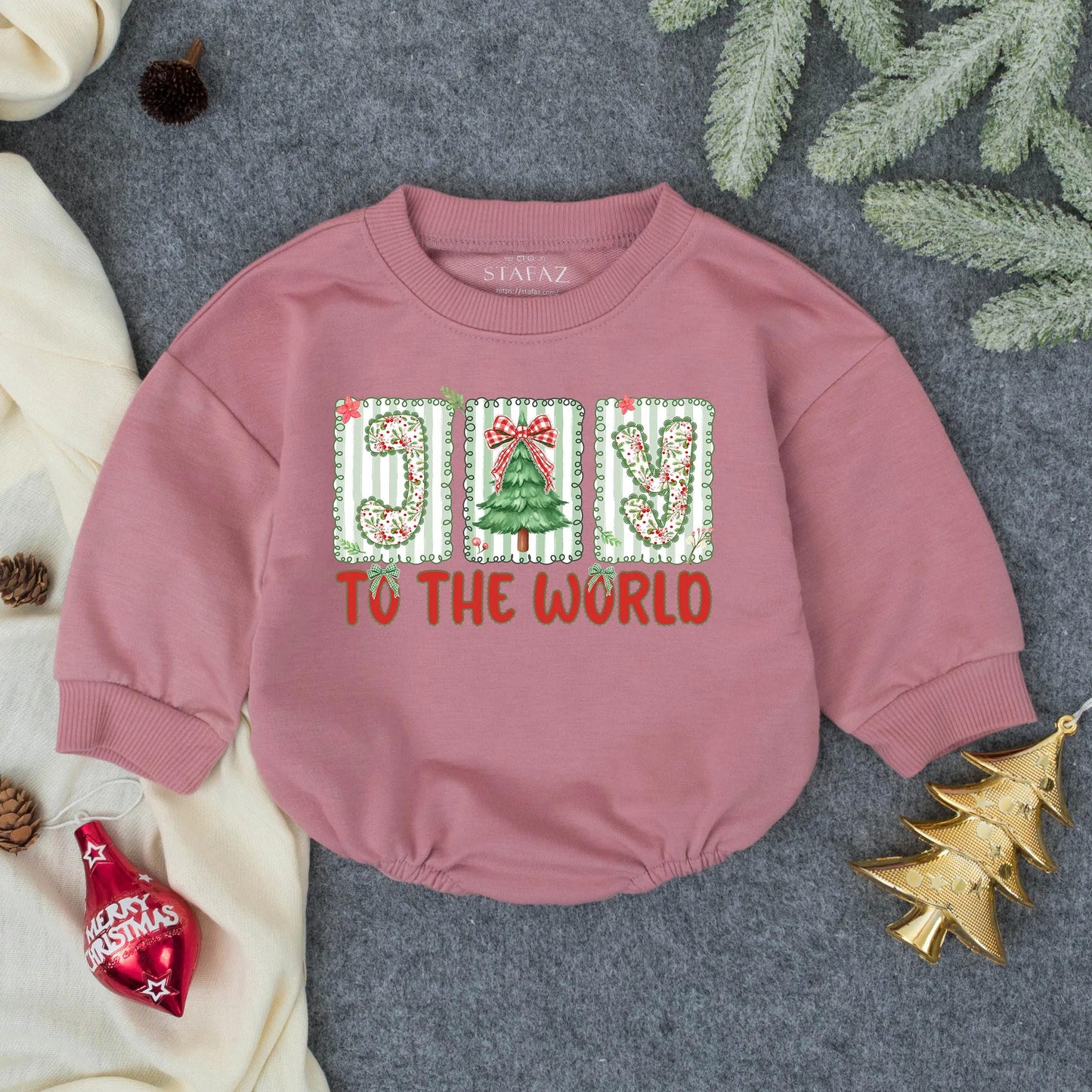 Joy To the World Merry Christmas Baby Bubble Romper First Christmas Infant Outfit Toddler Clothes Festive Tree Design Baby Shower Gift