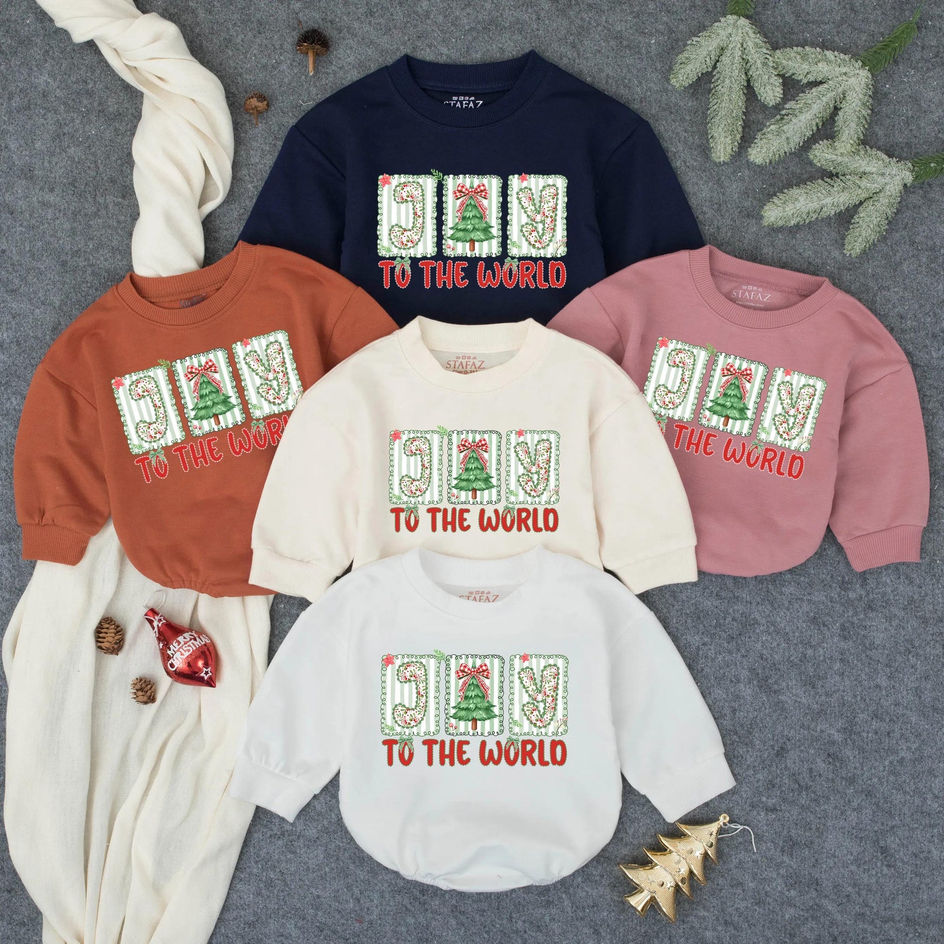 Joy To the World Merry Christmas Baby Bubble Romper First Christmas Infant Outfit Toddler Clothes Festive Tree Design Baby Shower Gift