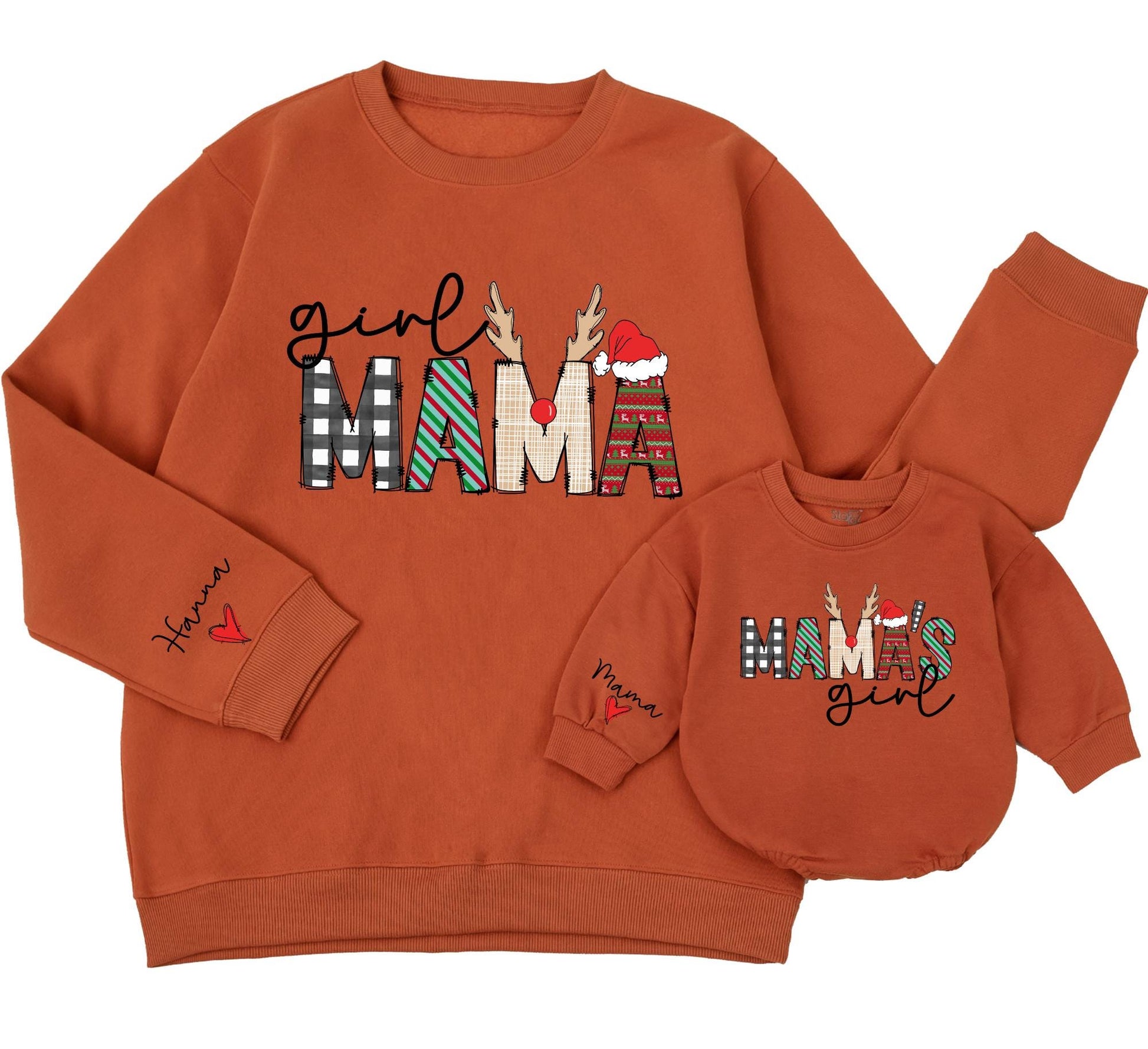 Sweet Girl Mama & Mama's Girl Christmas Sweatshirt Cozy Matching Outfits for Mom and Daughter Festive Buffalo Plaid & Deer Antler Designs