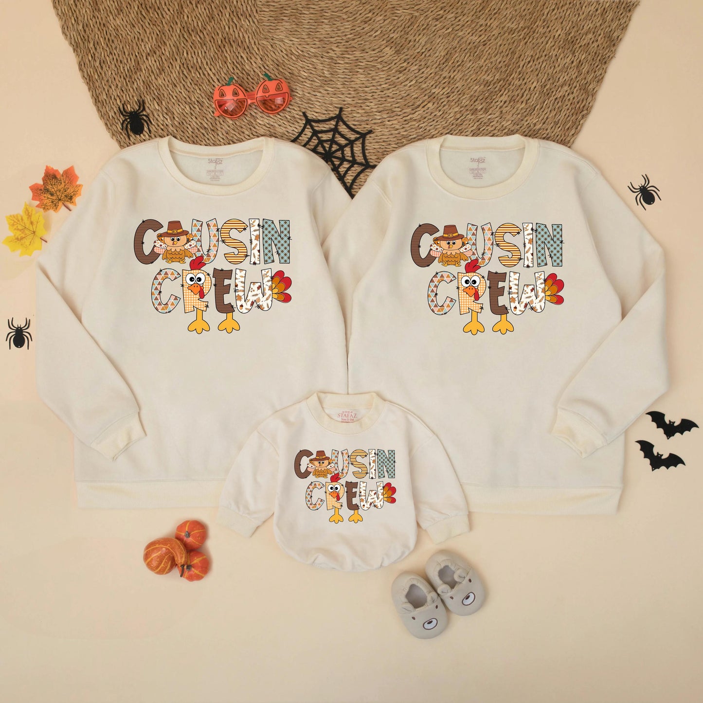 Thanksgiving Cousin Crew Matching Sweatshirts Turkey Sweater Fall Family Outfit Kids Happy Turkey Day Dinner Sweatshirt Gift for Cousins, Comfy Cotton Blend (139 chars)