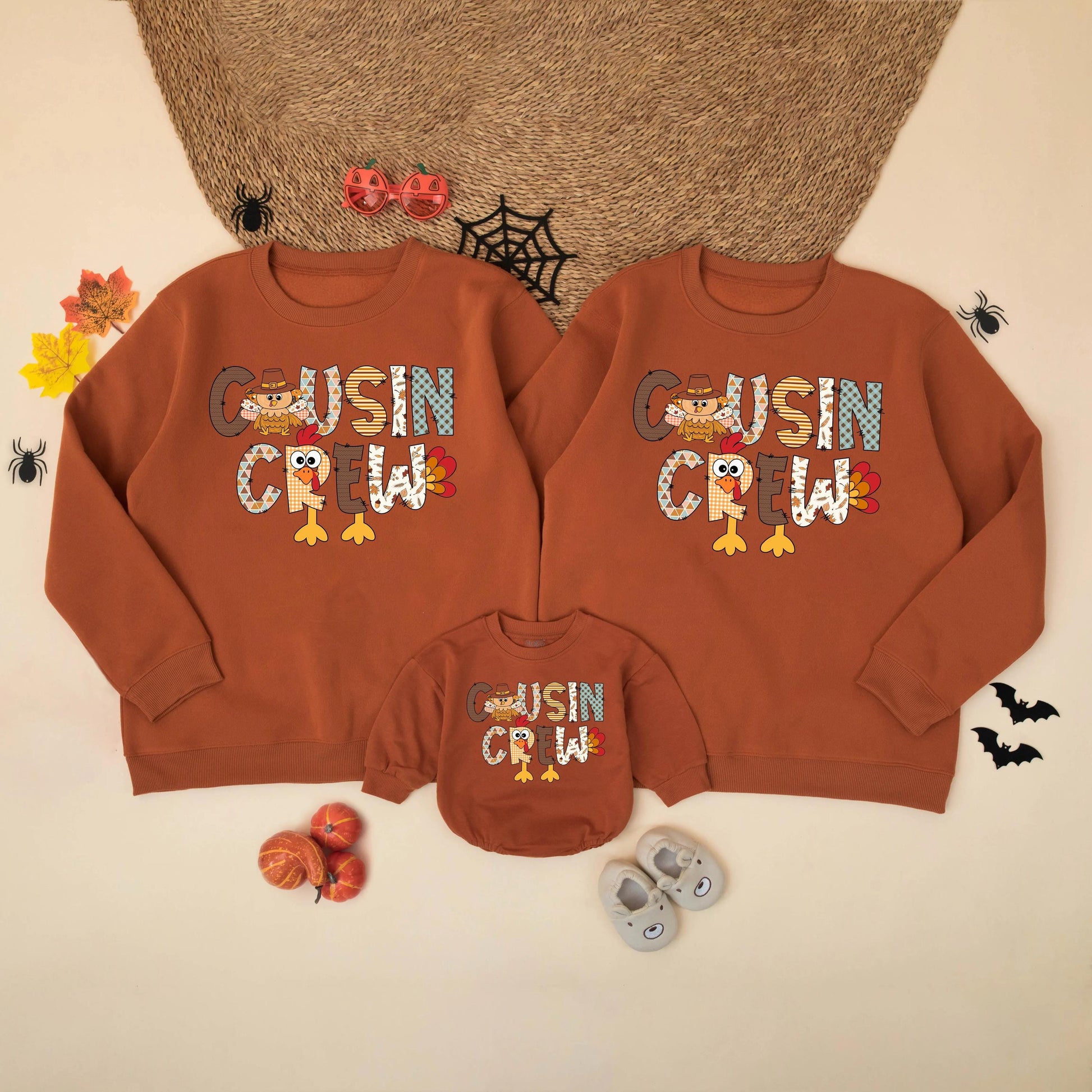 Thanksgiving Cousin Crew Matching Sweatshirts Turkey Sweater Fall Family Outfit Kids Happy Turkey Day Dinner Sweatshirt Gift for Cousins, Comfy Cotton Blend (139 chars)