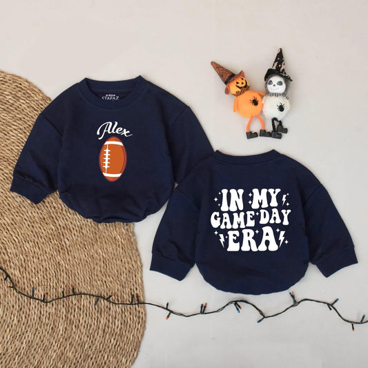 Personalized Alex Football Romper, In My Game Day Era Baby Outfit, Football Season Baby Boy Gift, Vintage Style Bodysuit