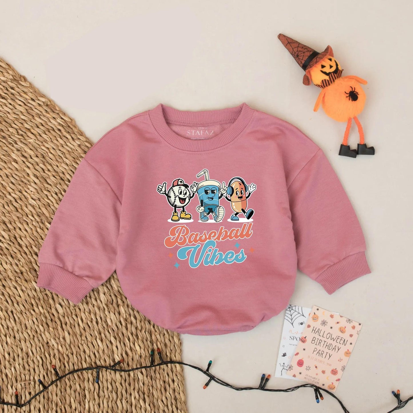 Baseball Vibes Baby Romper: Retro Cartoon Baseball Outfit, Funny Hotdog & Drink Bodysuit, Cute Baseball Gift for Baby Boy, Baseball Season Style (137 chars)