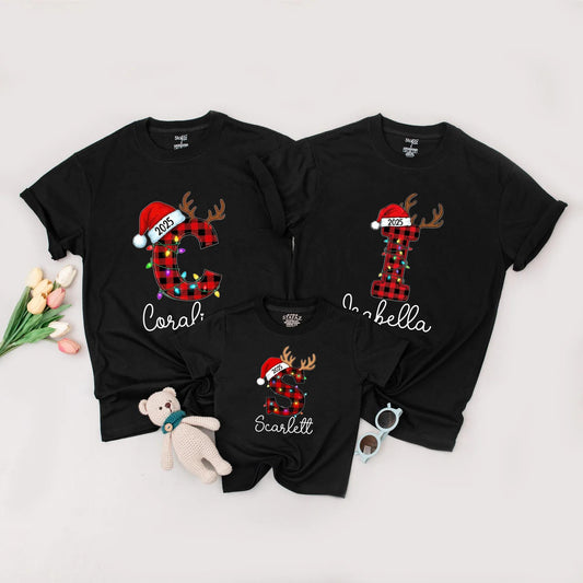 Custom Family Christmas 2025 Shirts, Personalized Name Outfit, Matching Xmas Pajama Tee, Monogram Initial Alphabet Shirt, Merry Christmas Squad Gift