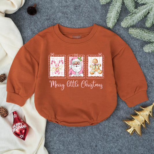 Light Pink Bubble Romper Baby Girl Christmas Outfit Preppy Holiday Toddler Clothes Soft Pink First Christmas Gift