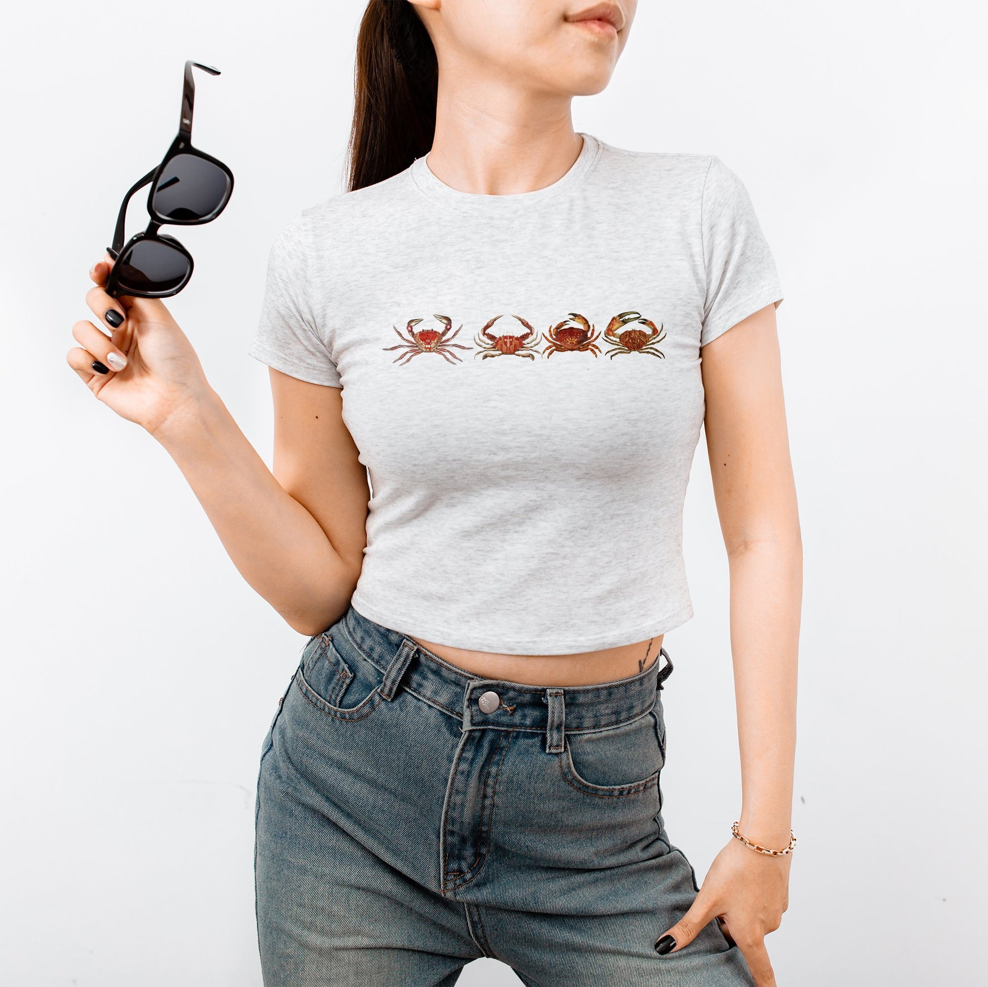 Retro 90s Crop Tee: Coquette Crabulous for Girls & Teens - Y2K Aesthetic 