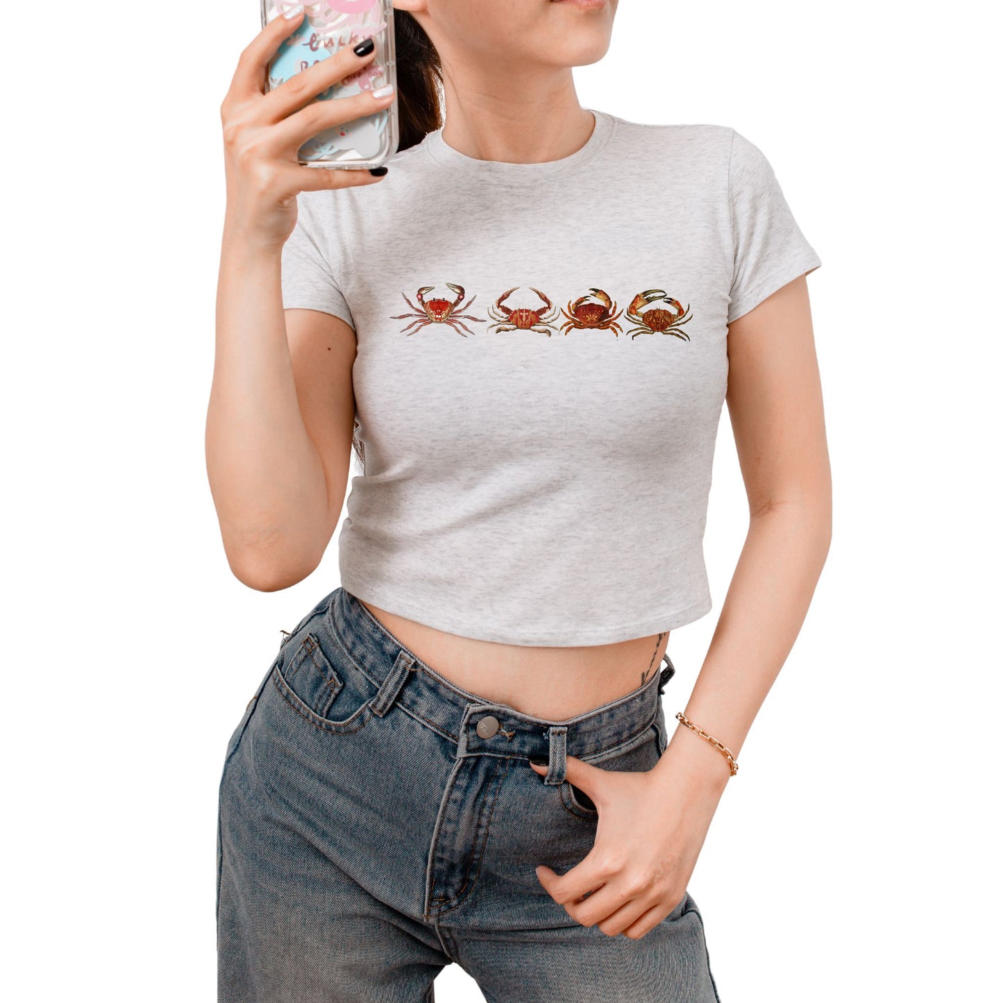 Retro 90s Crop Tee: Coquette Crabulous for Girls & Teens - Y2K Aesthetic