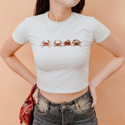 Retro 90s Crop Tee: Coquette Crabulous for Girls & Teens - Y2K Aesthetic