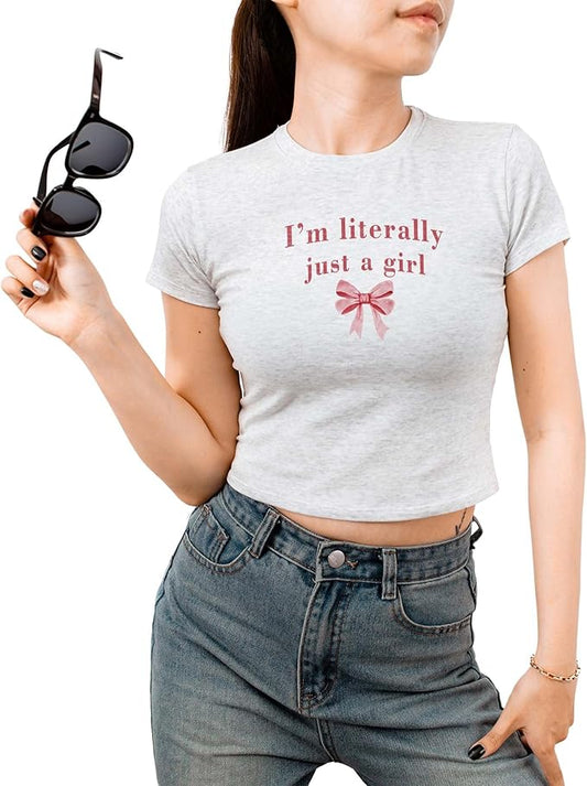 Trendy Y2K Graphic Tee: Slim Fitted Baby Crop for Gen Z and 90s Fans