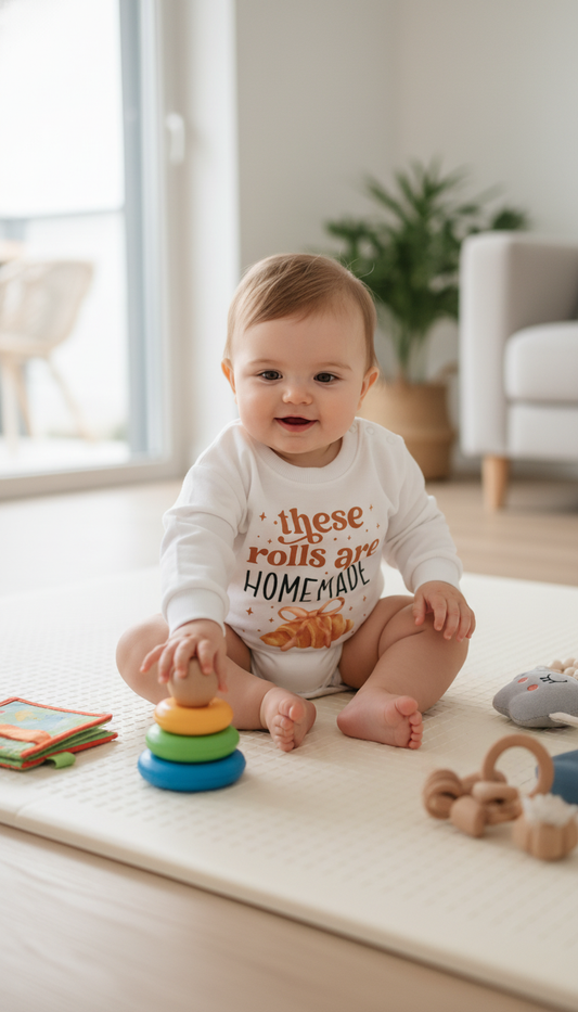 Homemade Rolls Baby Romper & Toddler Fall Sweater Set, Cute Vintage Thanksgiving Outfit, Warm Beige & Brown Colors