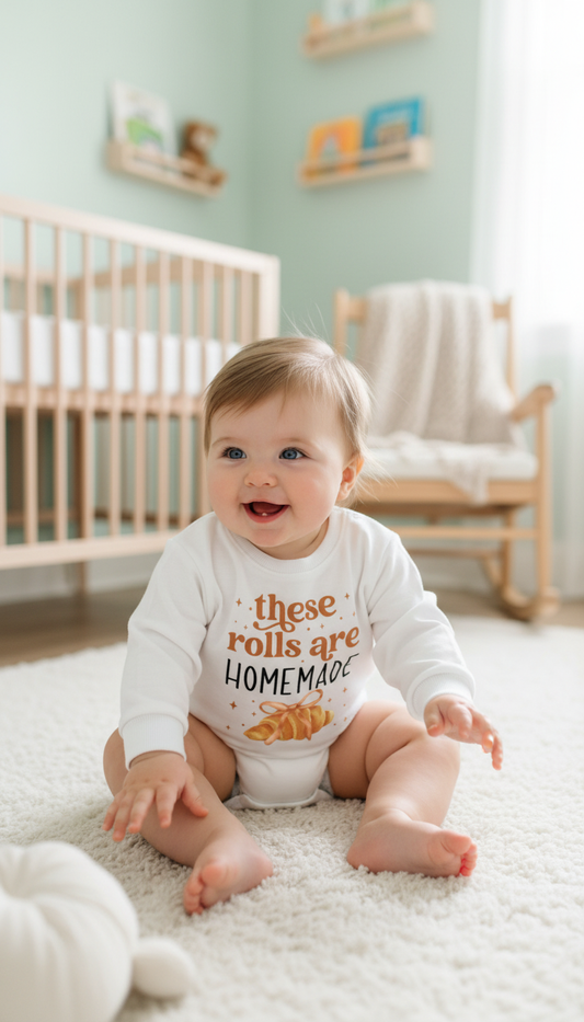 Homemade Rolls Baby Romper & Toddler Fall Sweater Set, Cute Vintage Thanksgiving Outfit, Warm Beige & Brown Colors